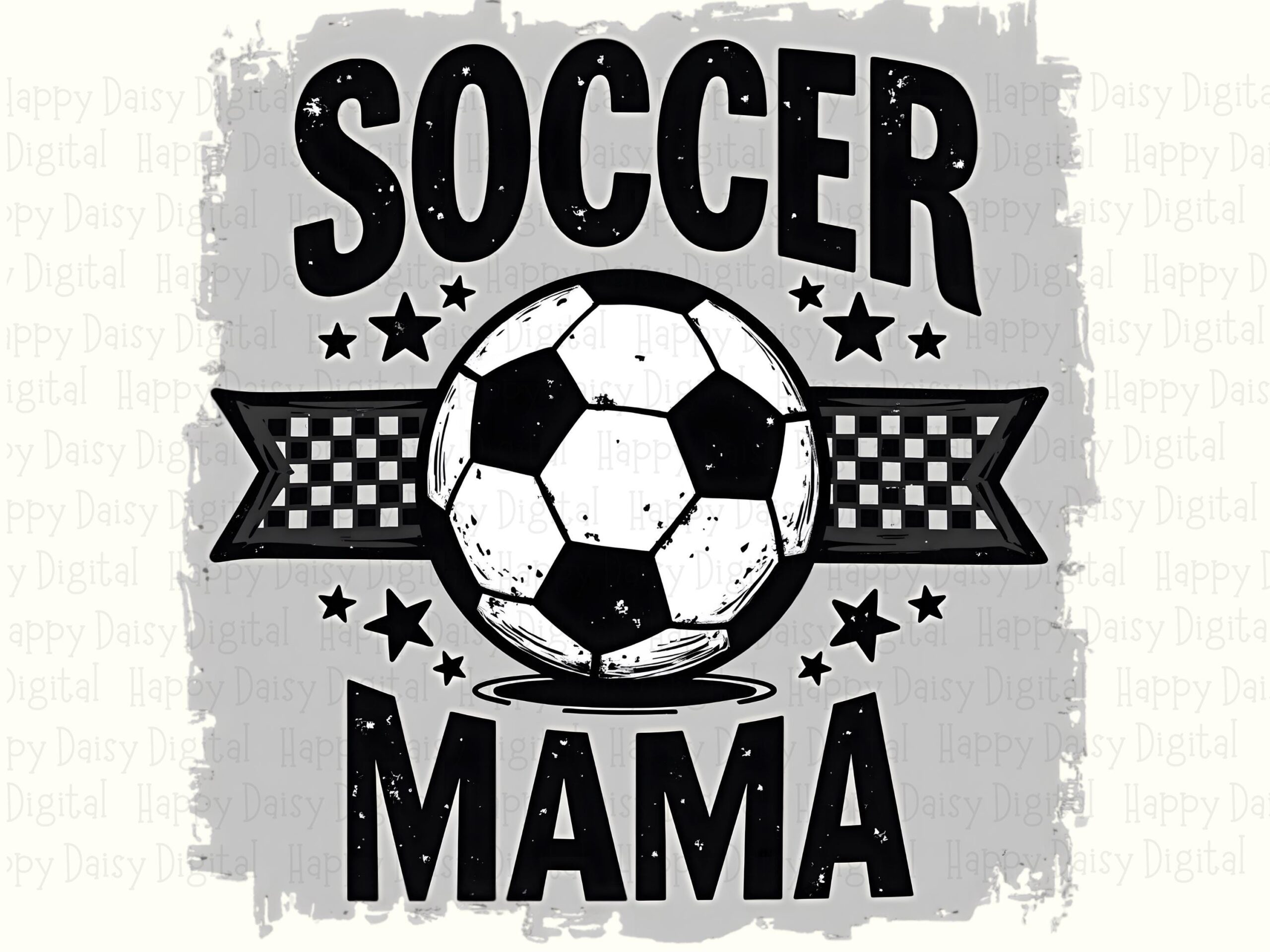Soccer Mama, Distressed Banner PNG | Checkered Ball Graphic | 300 DPI, Commercial Use, Grungy Gray Patch Background - Image 2