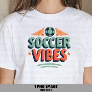 Soccer Vibes, Retro Bubble Text PNG | Sublimation Clipart, Commercial Use | 300 DPI, Green Orange Ball Icon