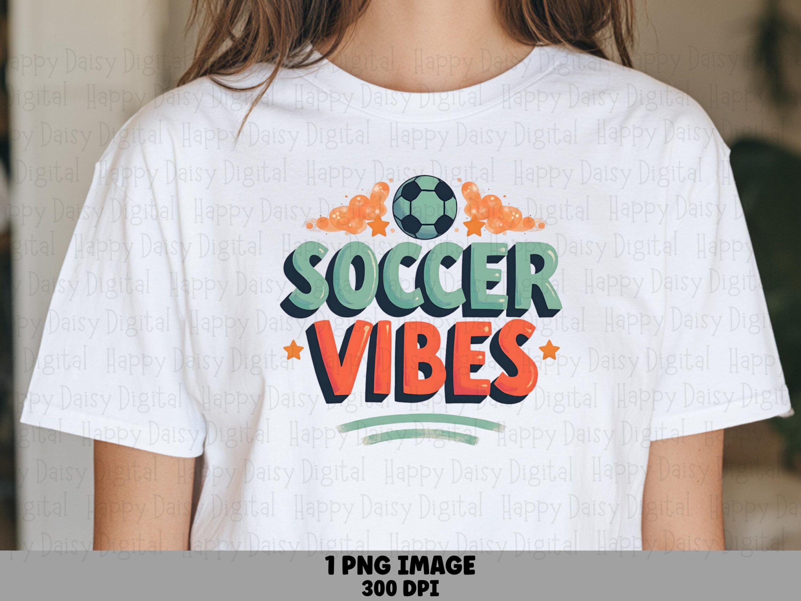 Soccer Vibes, Retro Bubble Text PNG | Sublimation Clipart, Commercial Use | 300 DPI, Green Orange Ball Icon