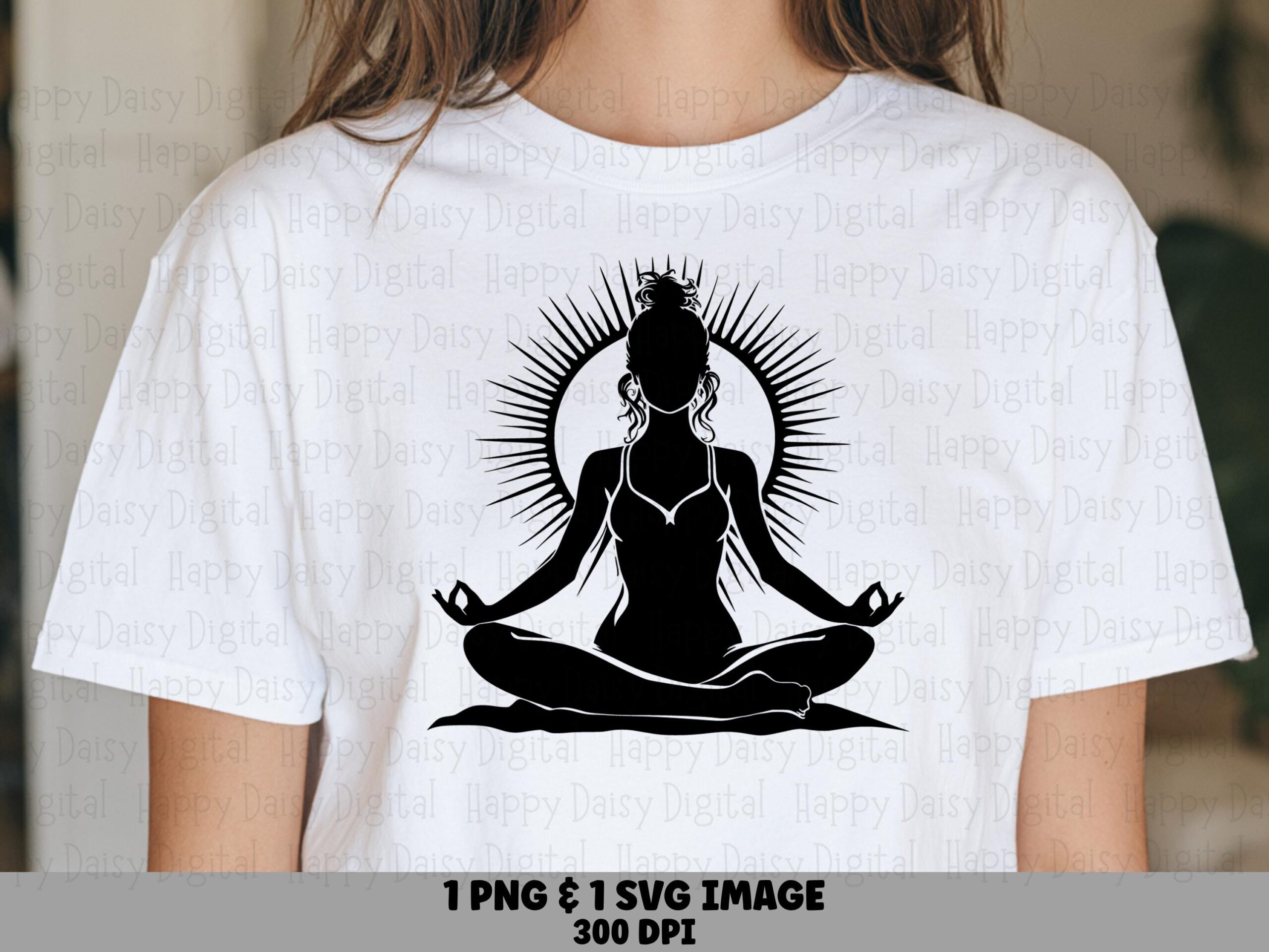 Meditation, Lotus Pose Silhouette PNG SVG | Black Sun Rays Design, Sublimation Commercial Use, Clipart