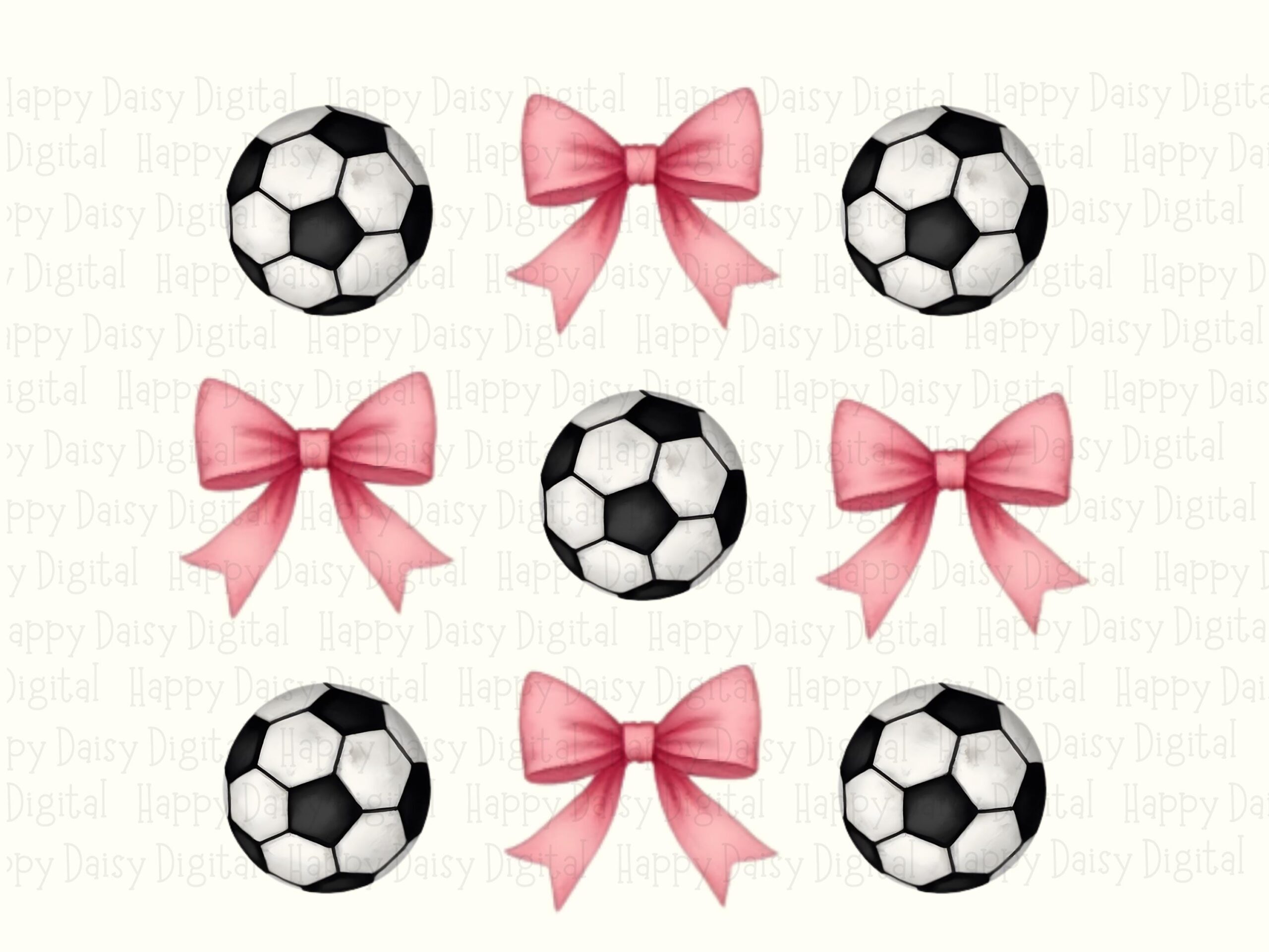 Soccer Balls, Gingham Bows Pattern PNG | Sublimation File | 300 DPI, Black, Star Accents, Grid Layout, Commercial Use - Image 2