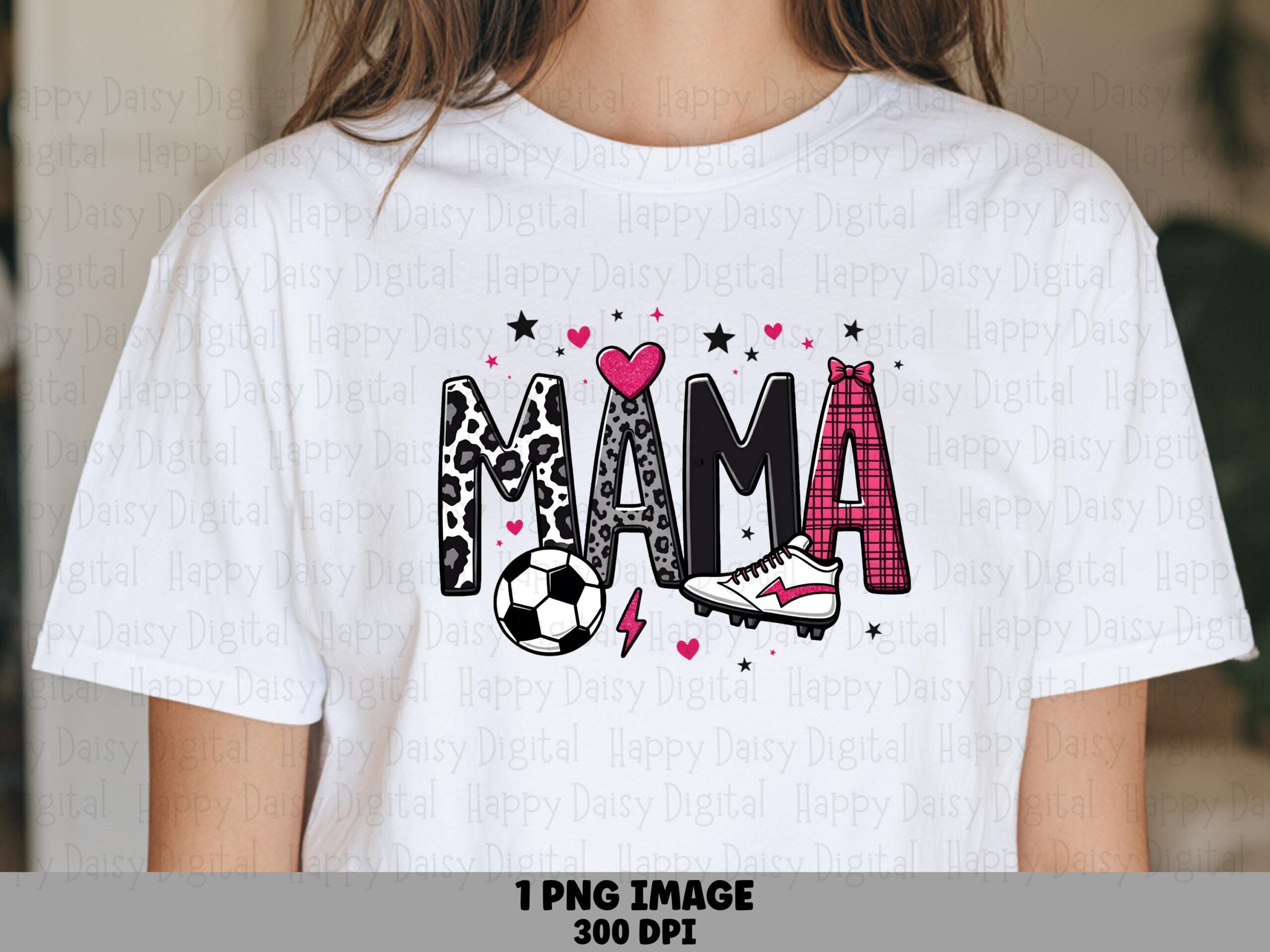Soccer Mom, Teal Leopard Print PNG Clipart | Sublimation, Commercial License, Ball Graphic, Star Accents