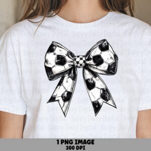 Soccer Bow PNG, Sketch Style Hair Clipart, Black White Panel Pattern - Sublimation, Commercial Use, POD, 300 DPI