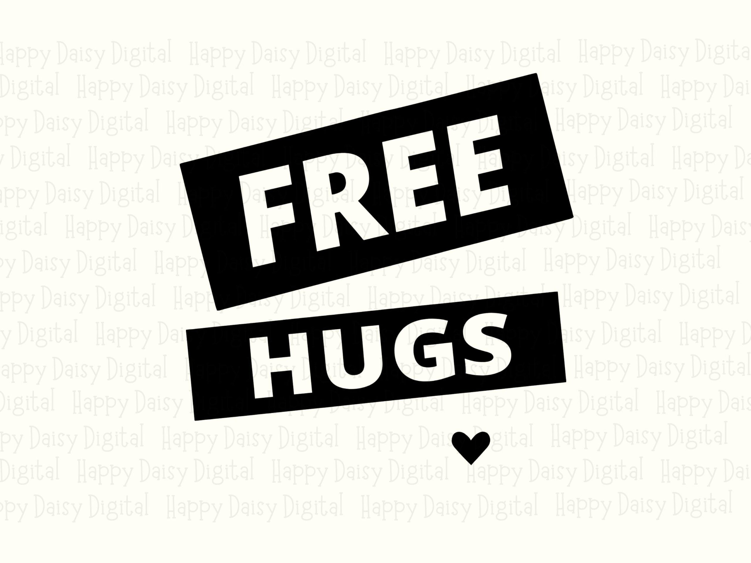Free Hugs Heart, Simple Bold Quote PNG | Black Accent | Sublimation, Commercial Use, 300 DPI - Image 2