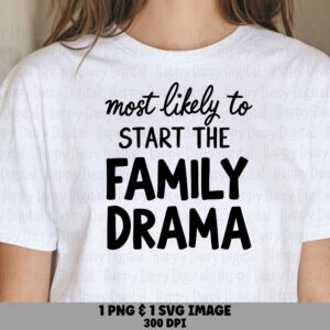 Most Likely Drama, Sassy Family Quote PNG | Sublimation Clipart, 300 DPI, Commercial Use, For POD Sellers