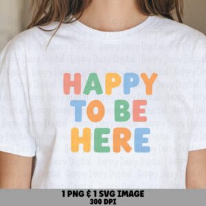 Happy To Be Here, Rainbow Block Letter Design - PNG & SVG Files | Print-Ready, 300 DPI, Commercial Use